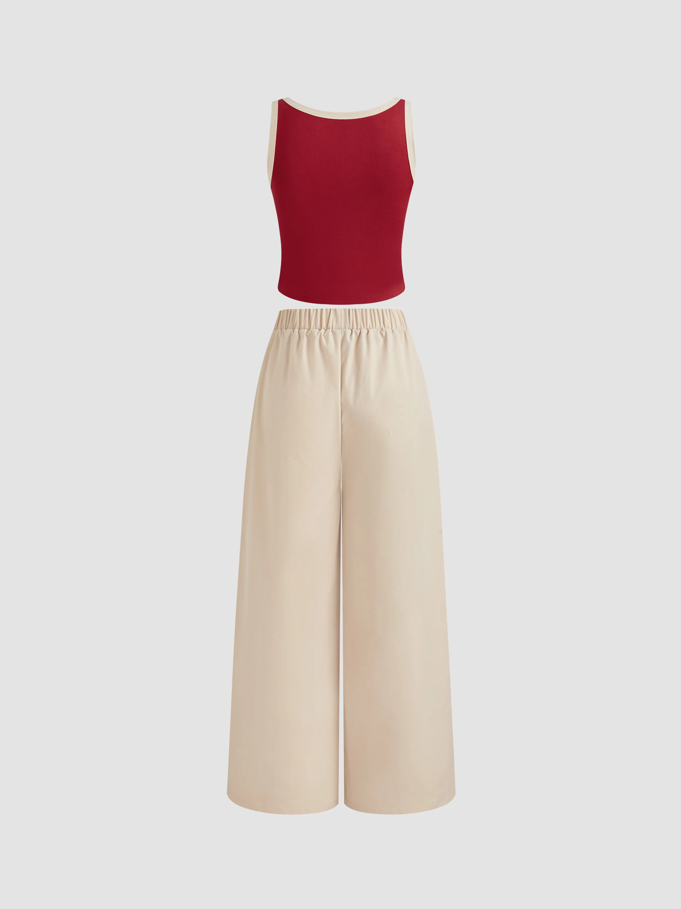 Top de Tirantes de Dos Tonos con Escote Redondo y Pantalón Recto de Tiro Medio de Dos Tonos