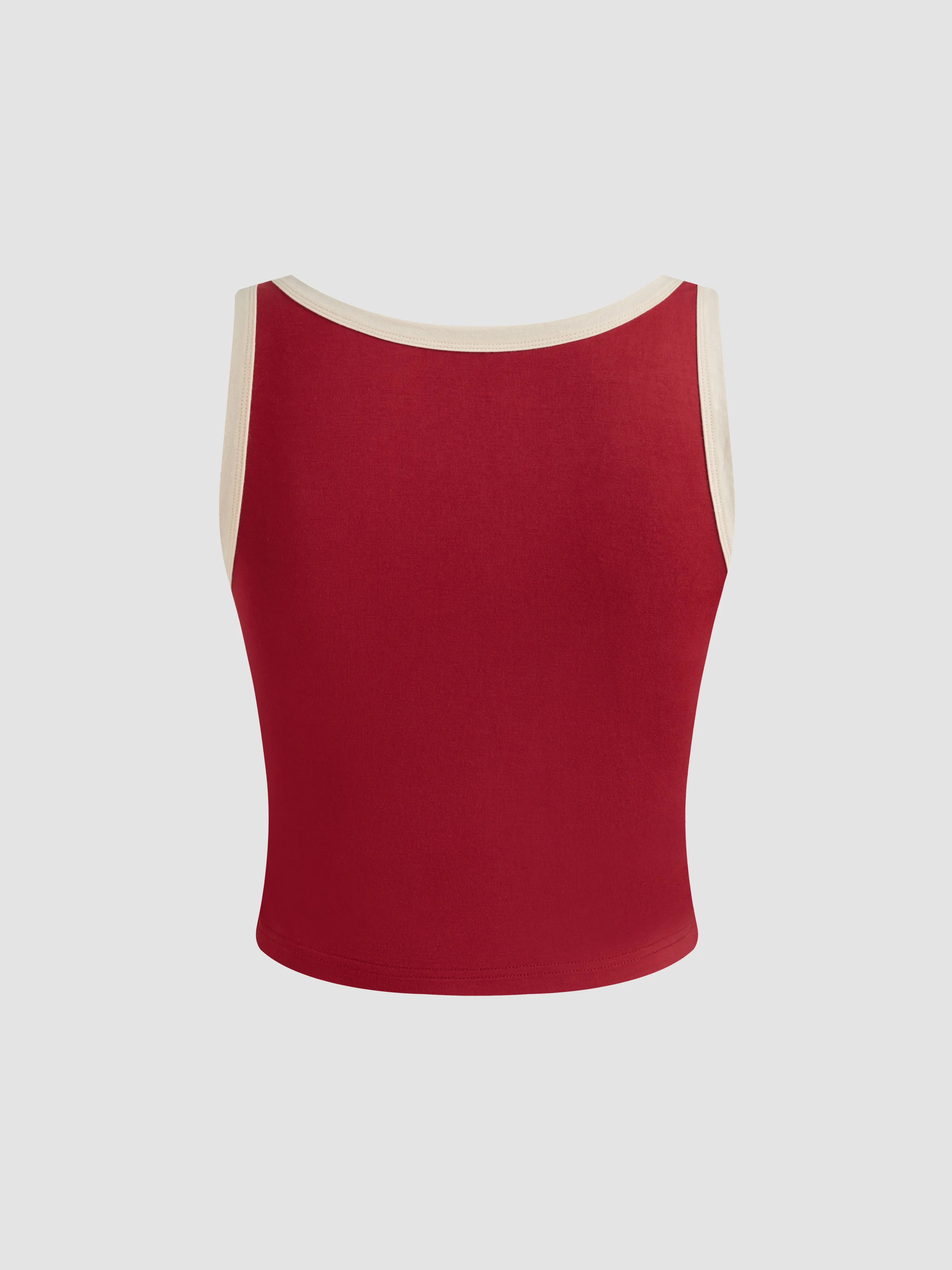 Top de Tirantes de Dos Tonos con Escote Redondo y Pantalón Recto de Tiro Medio de Dos Tonos