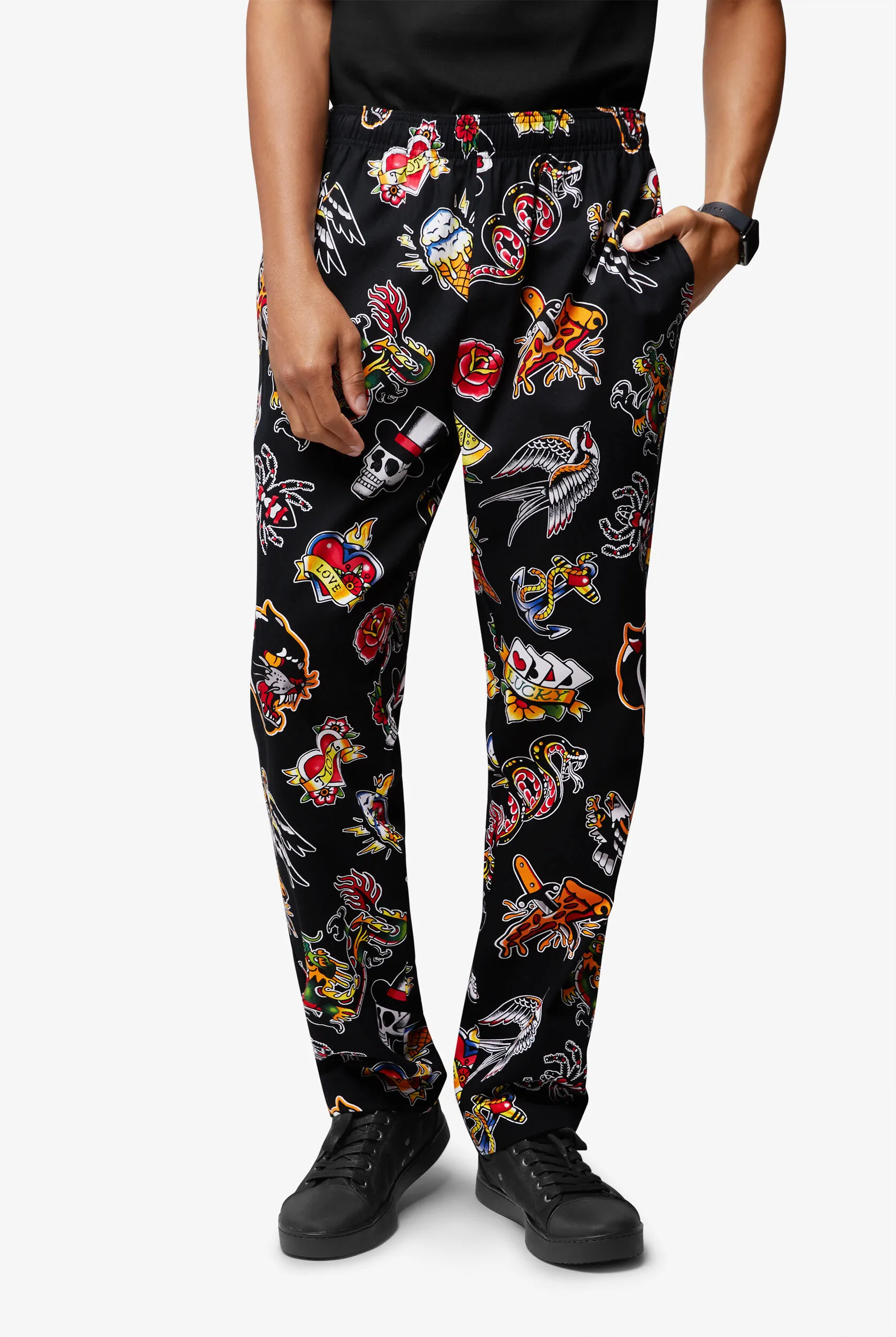 UA CHEF™ INKAHOLIC BLACK MEN'S 4POCKET BAGGY PRINTED CHEF PANTS