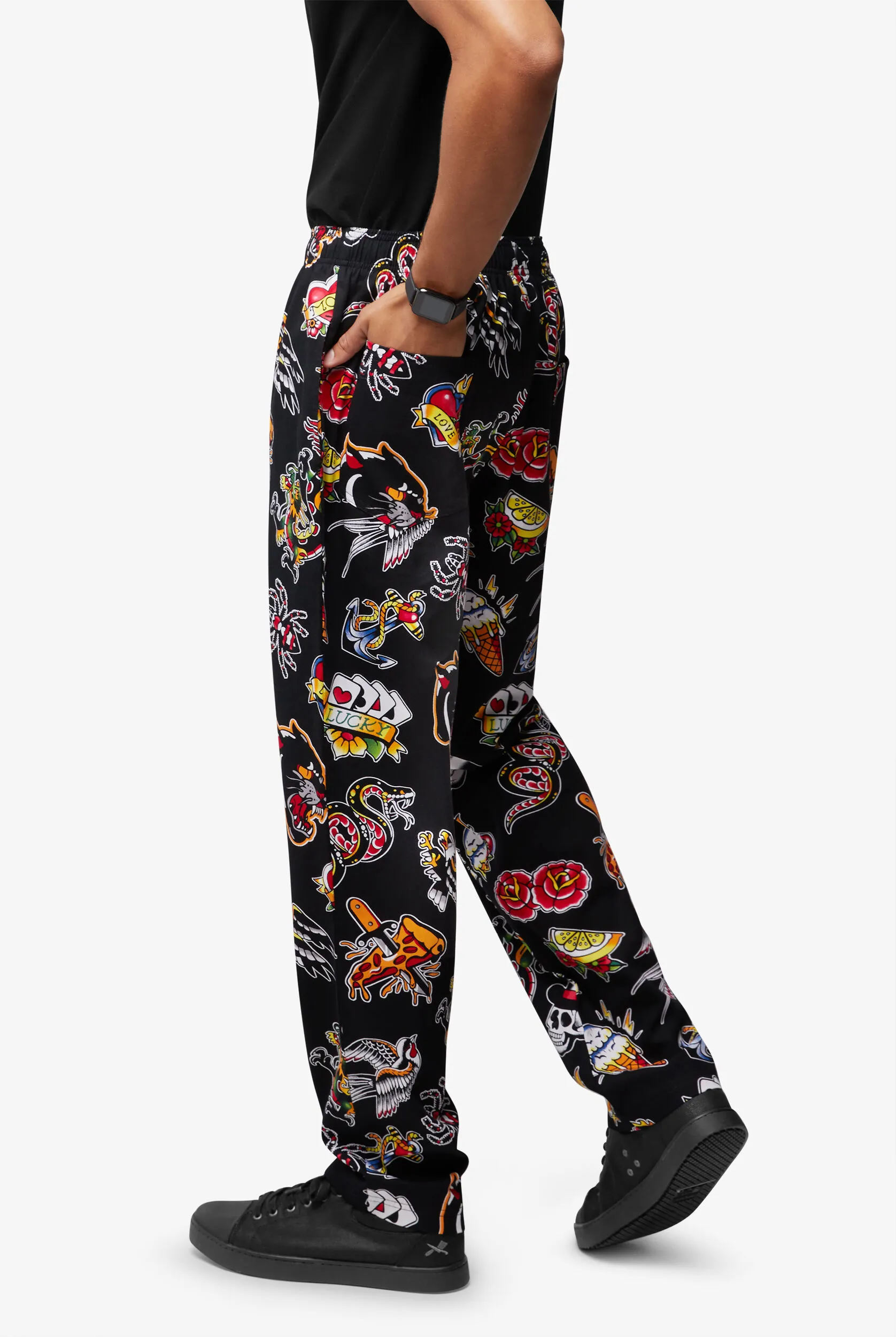 UA CHEF™ INKAHOLIC BLACK MEN'S 4POCKET BAGGY PRINTED CHEF PANTS