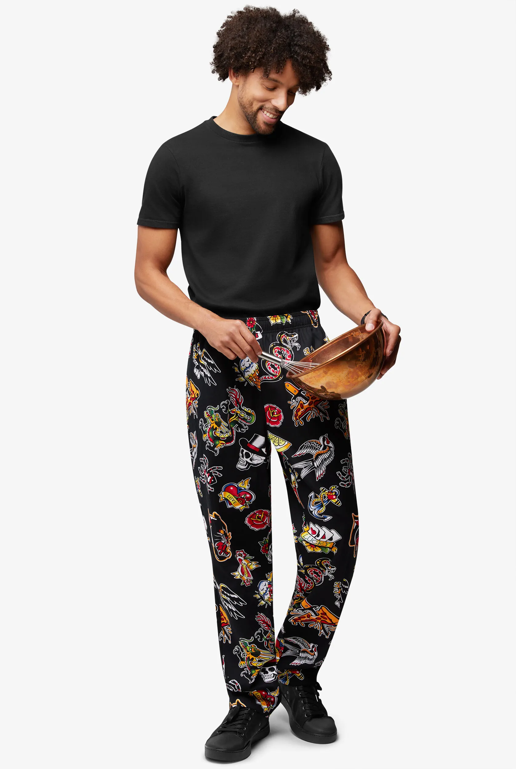 UA CHEF™ INKAHOLIC BLACK MEN'S 4POCKET BAGGY PRINTED CHEF PANTS