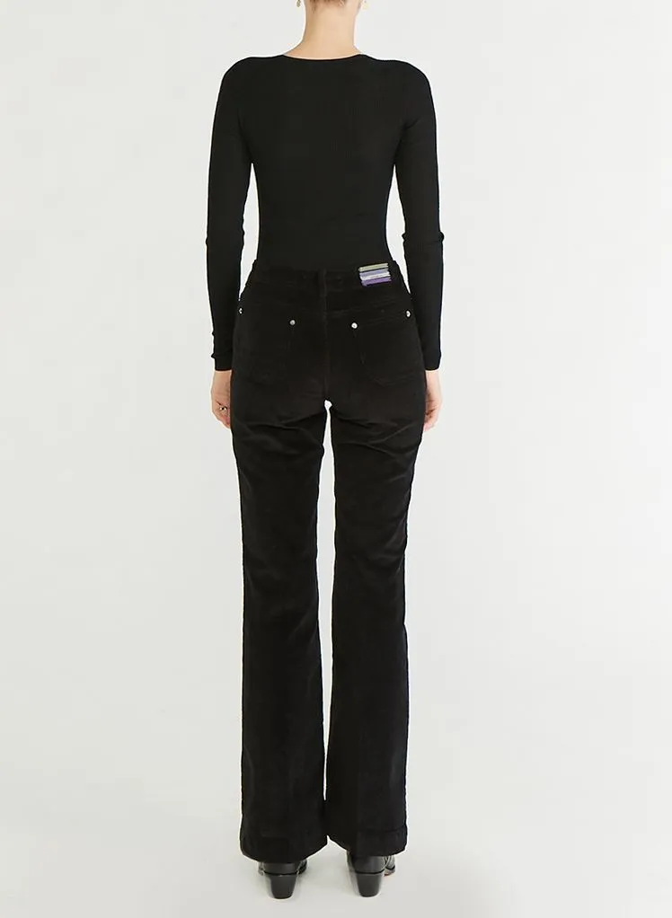 VANESSA BRUNO DOMPAY  PANTALóN EVASé DE CANALé DE MEZCLA DE ALGODóN EN NEGRO