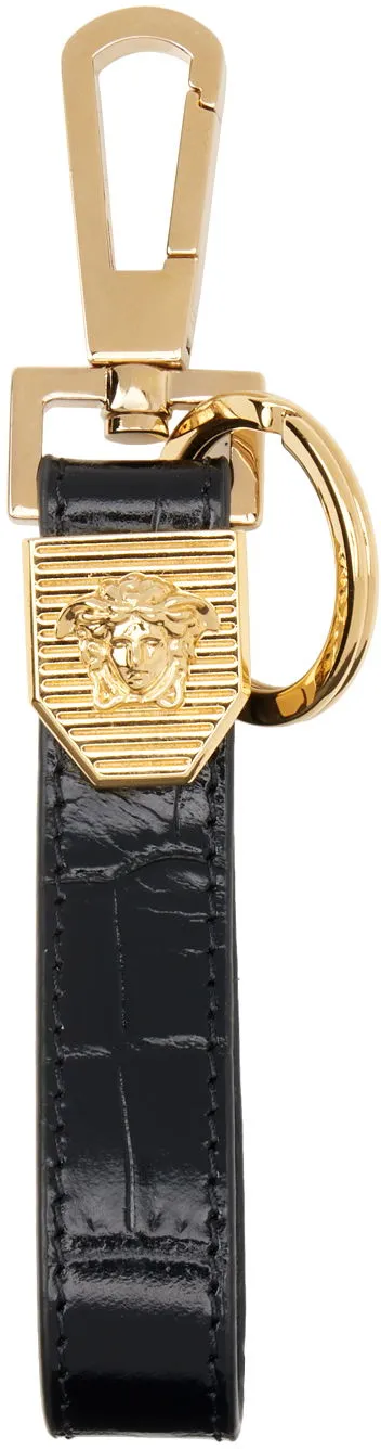 Versace Black Embossing Croco Keychain