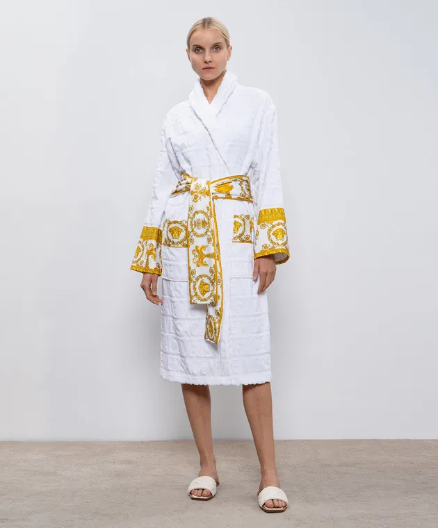 Versace White bathrobe in Versace Allover pattern with Barocco print