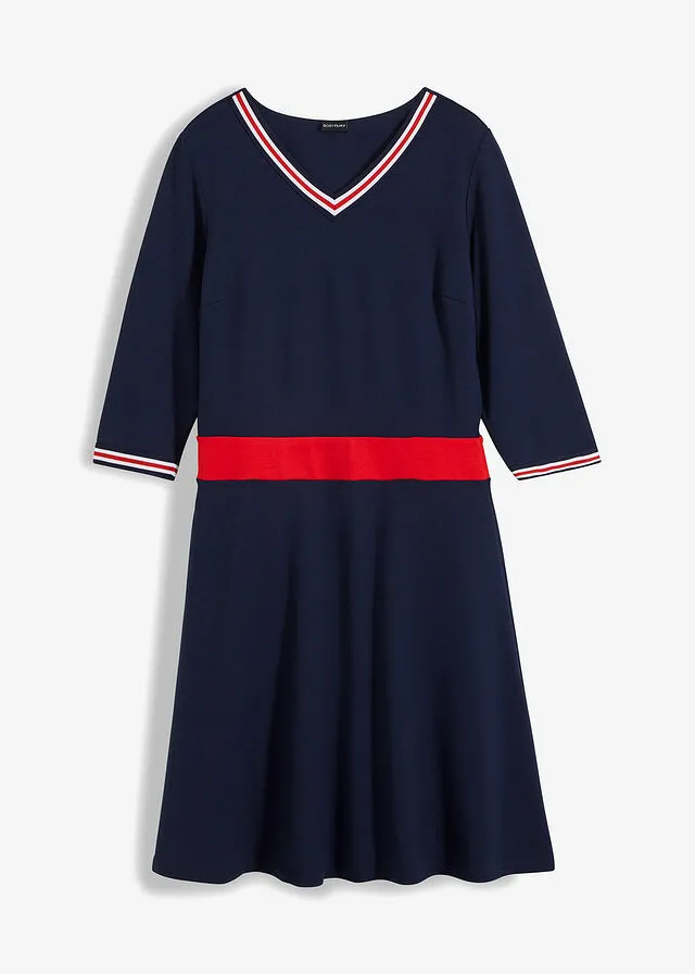 VESTIDO DE PUNTO AZUL MARINOROJOBLANCO
