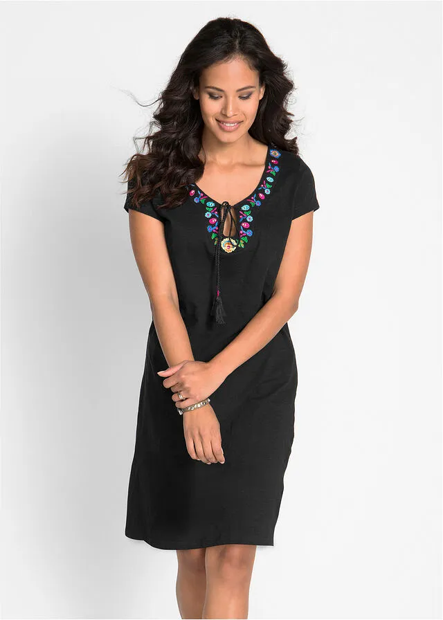Vestido de punto con hilo flameado Negro