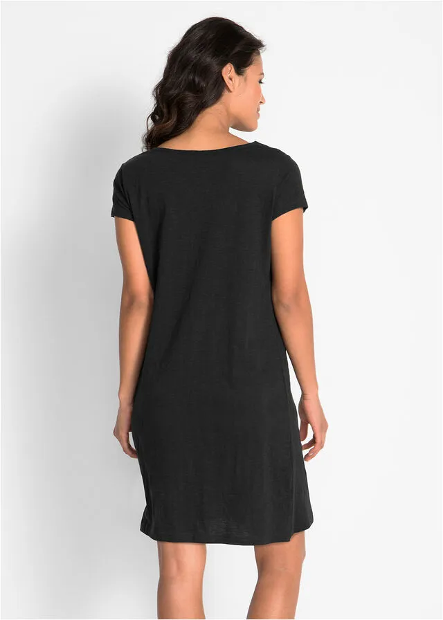 Vestido de punto con hilo flameado Negro