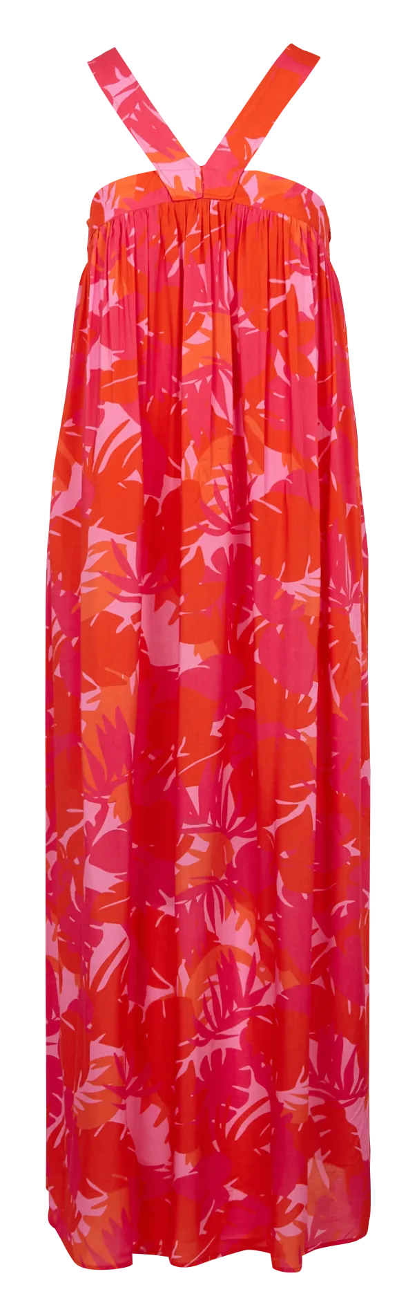 Vestido largo estampado con cuello cuadrado en rojo