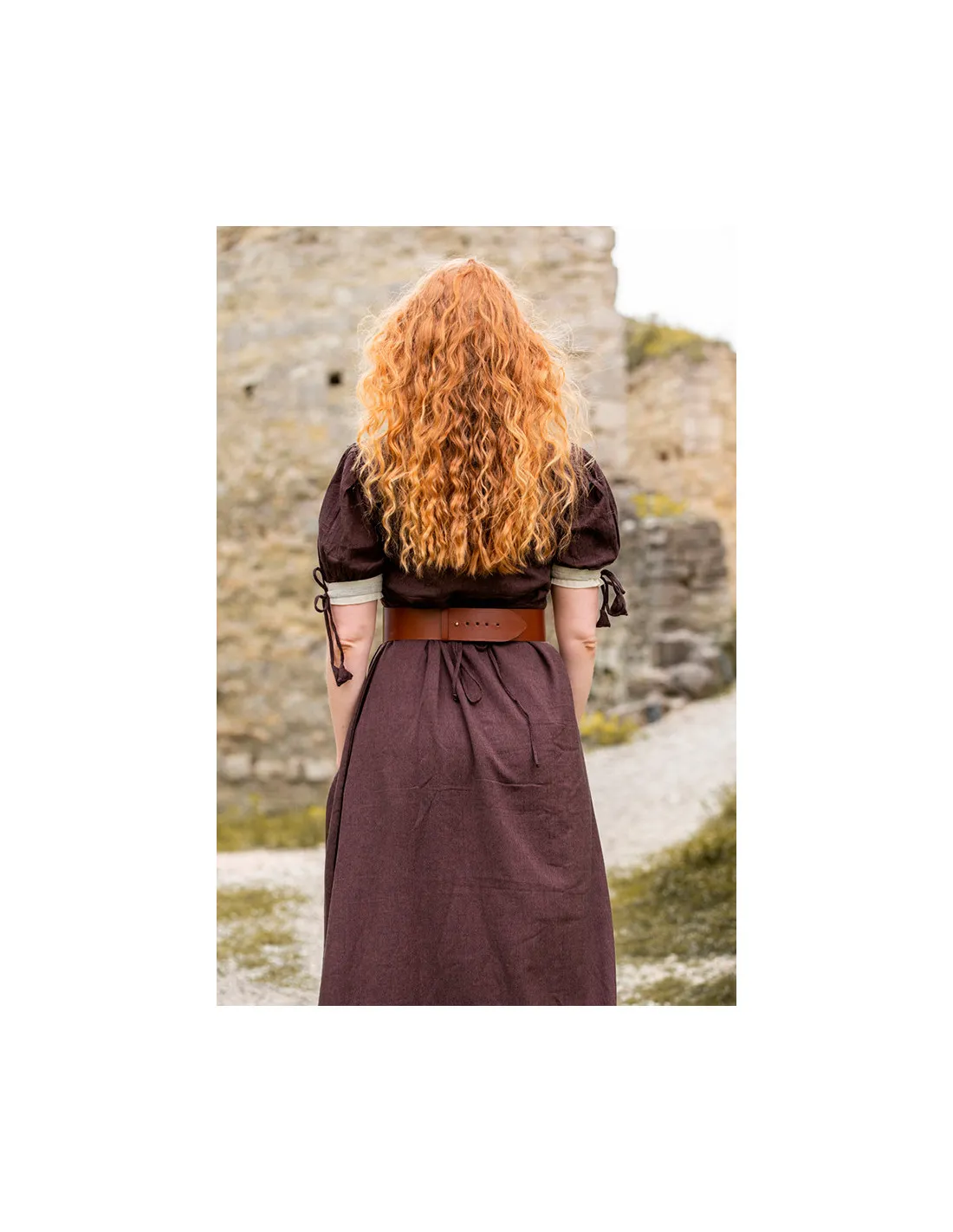 VESTIDO MEDIEVAL DENISE CON CORDONES, MARRóNBLANCO NATURAL