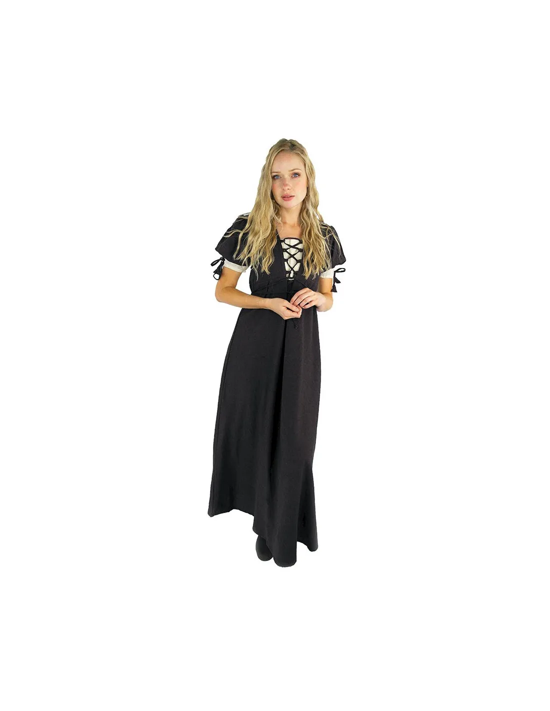 VESTIDO MEDIEVAL DENISE CON CORDONES, MARRóNBLANCO NATURAL