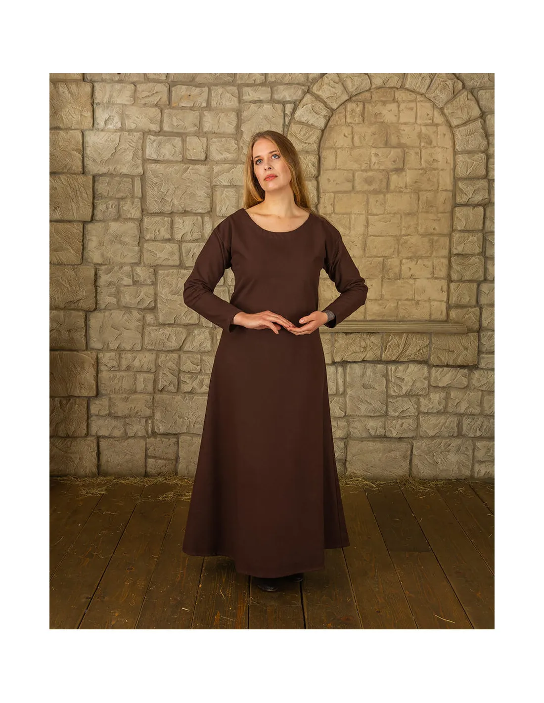 Vestido medieval en algodón premium modelo Lenora, marrón