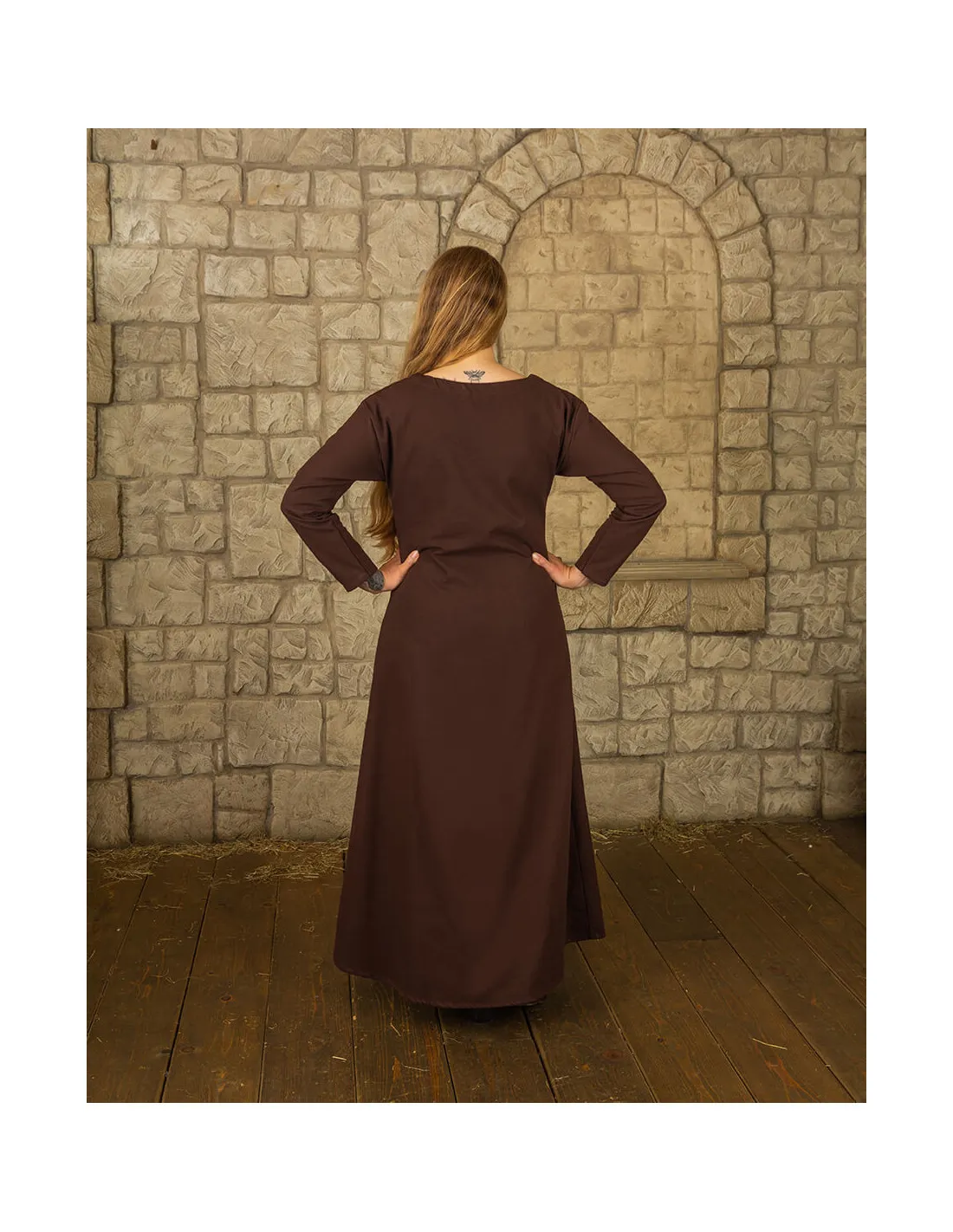 Vestido medieval en algodón premium modelo Lenora, marrón