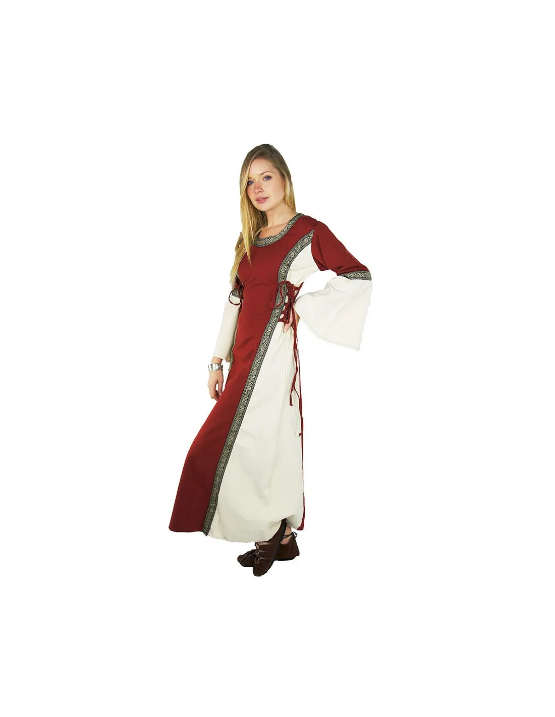 VESTIDO MEDIEVAL MUJER ANGIE, ROJOBLANCO NATURAL
