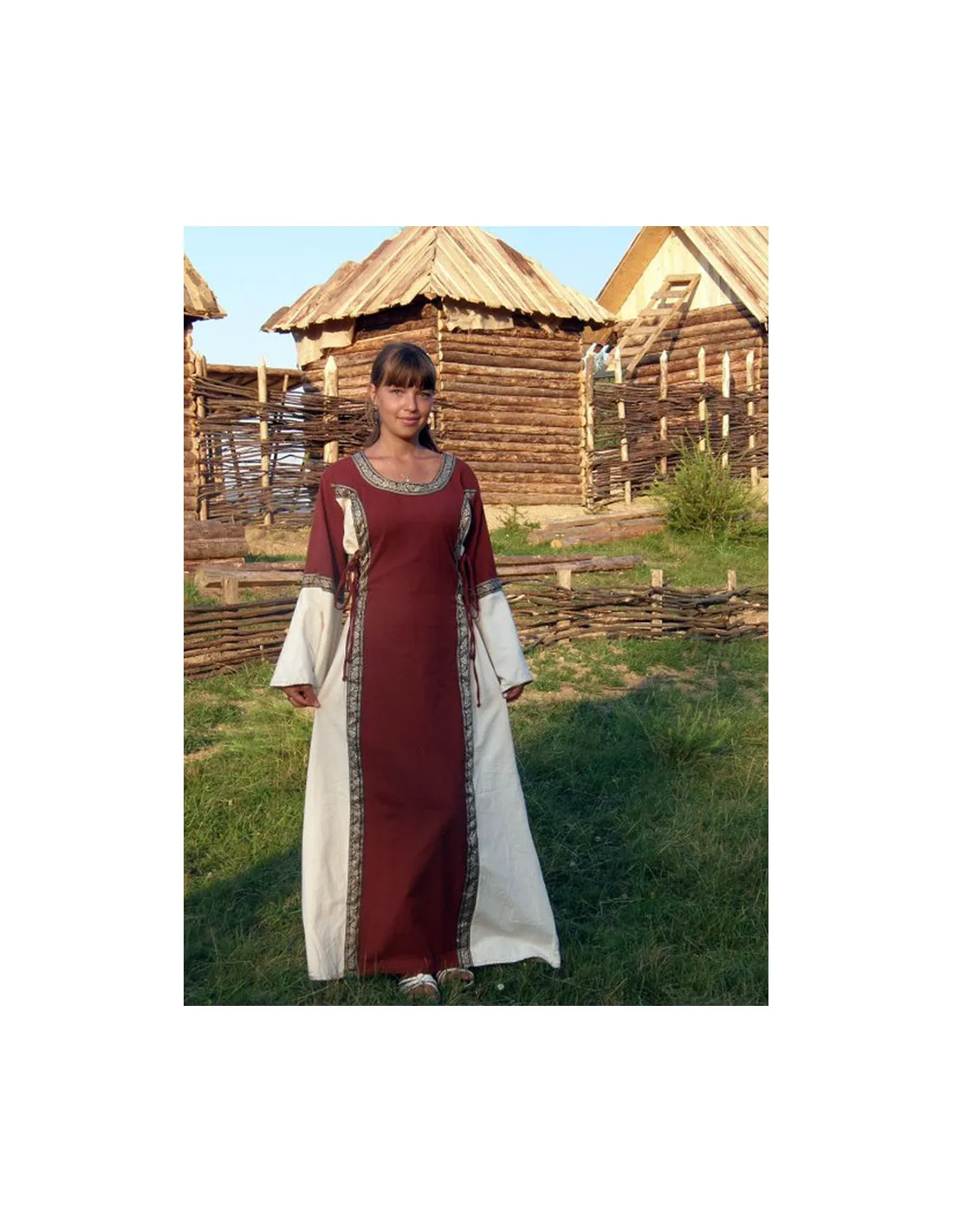 VESTIDO MEDIEVAL MUJER ANGIE, ROJOBLANCO NATURAL