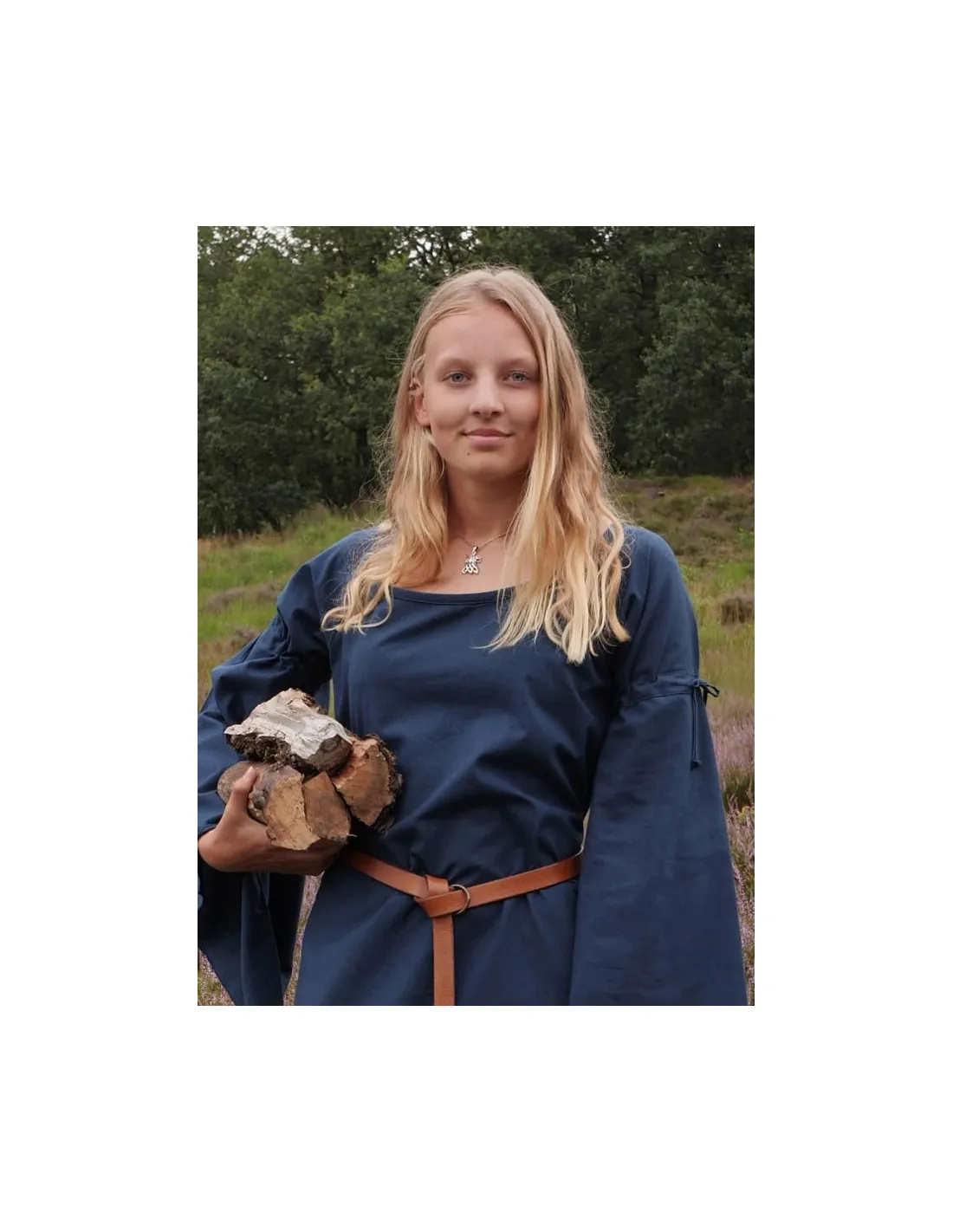 Vestido medieval mujer Burglinde azul mangas trompeta