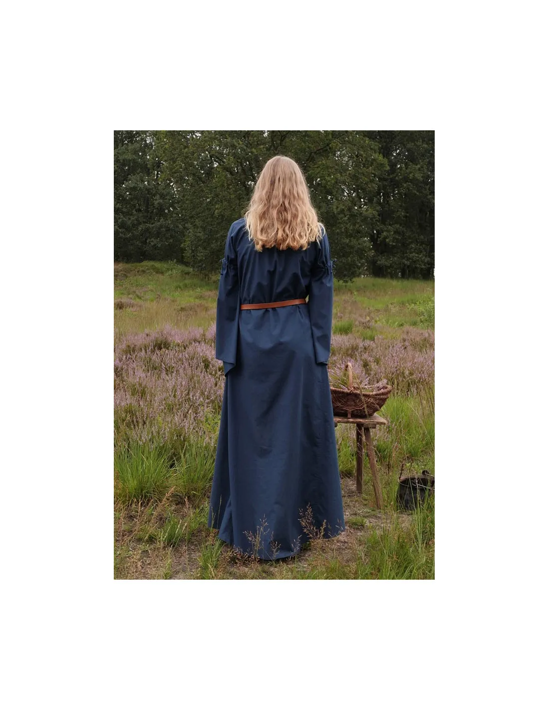 Vestido medieval mujer Burglinde azul mangas trompeta