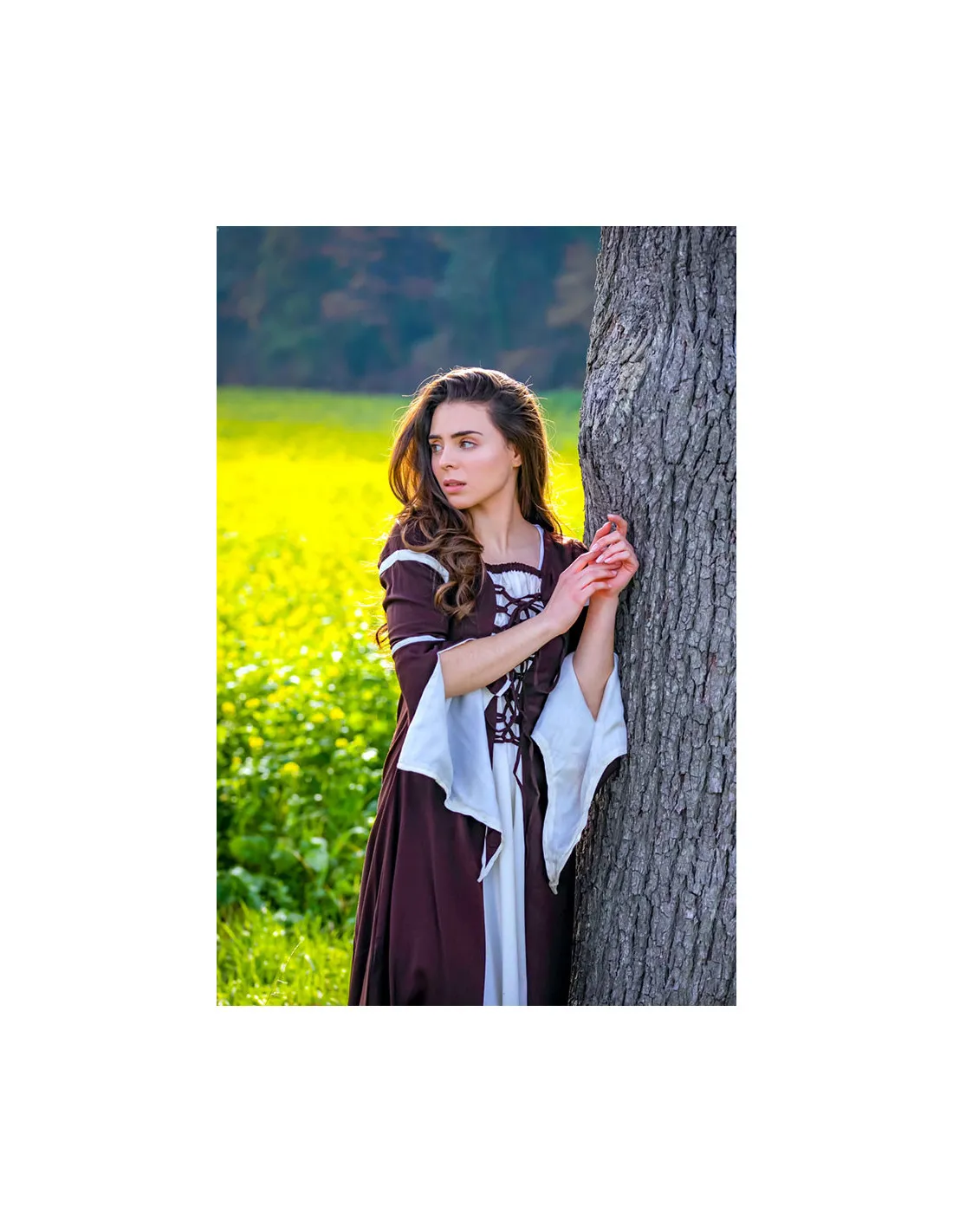 VESTIDO MEDIEVAL MUJER LARISSA, MARRóNBLANCO NATURAL