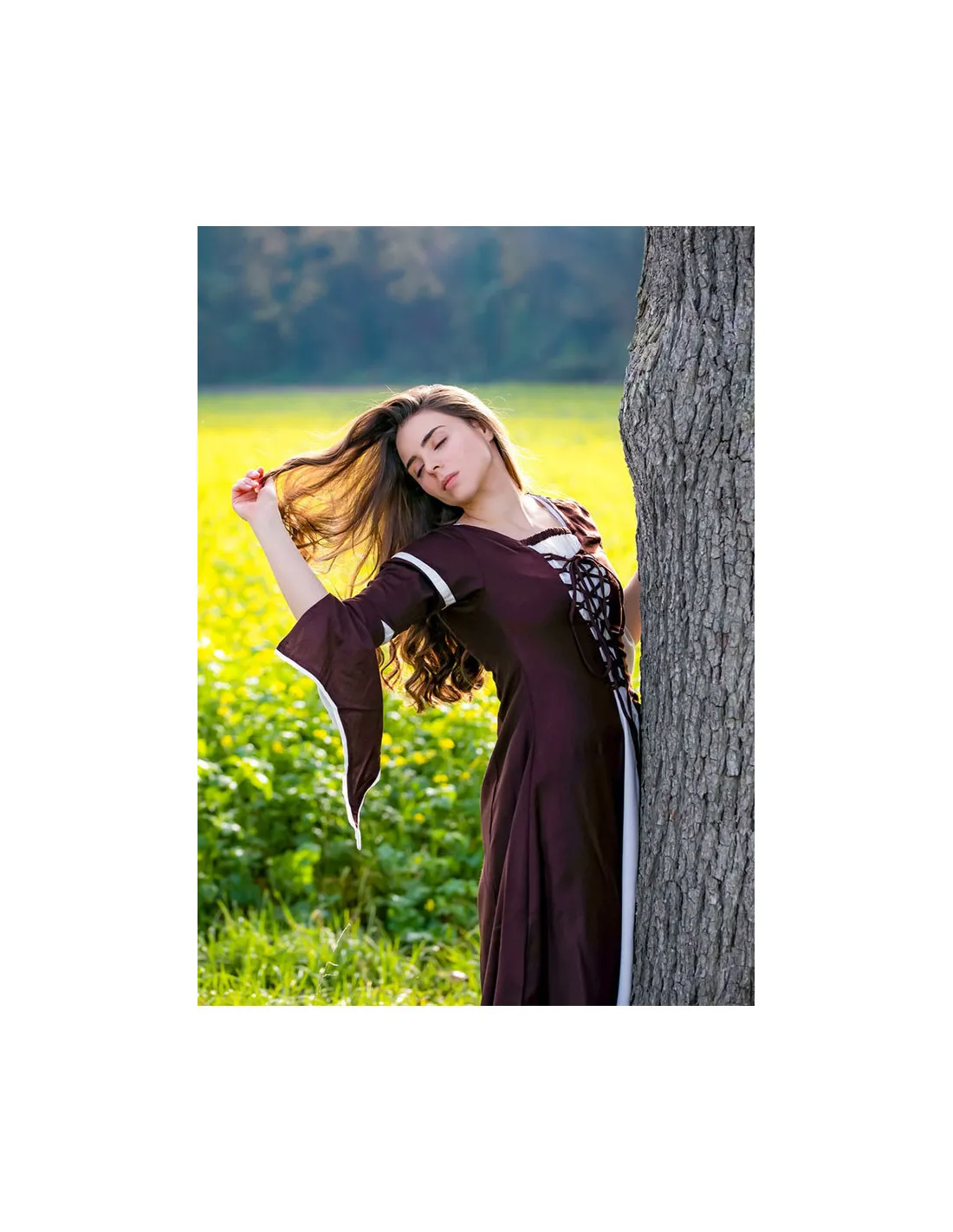 VESTIDO MEDIEVAL MUJER LARISSA, MARRóNBLANCO NATURAL