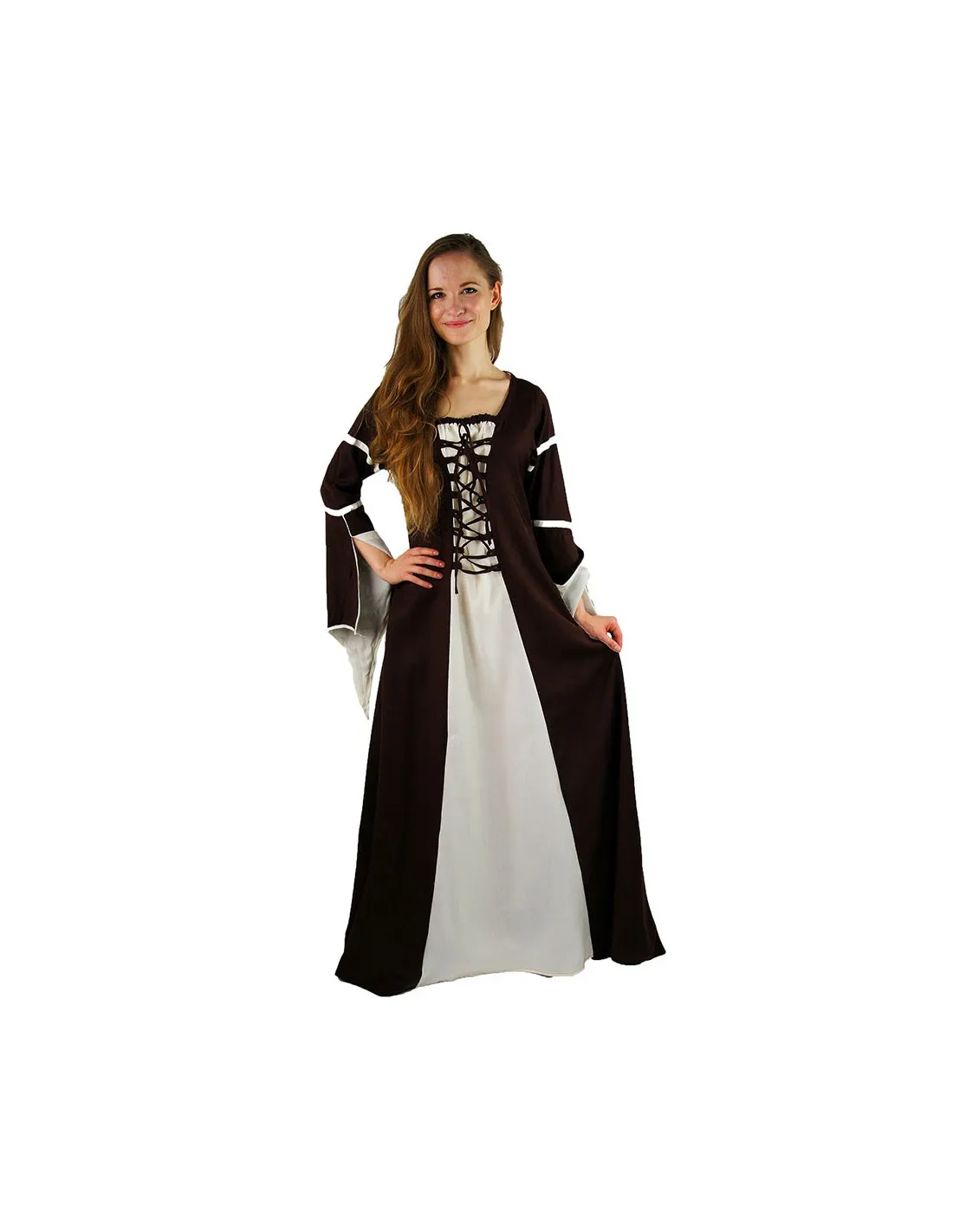 VESTIDO MEDIEVAL MUJER LARISSA, MARRóNBLANCO NATURAL