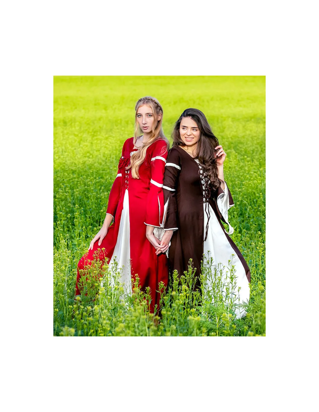 VESTIDO MEDIEVAL MUJER LARISSA, MARRóNBLANCO NATURAL