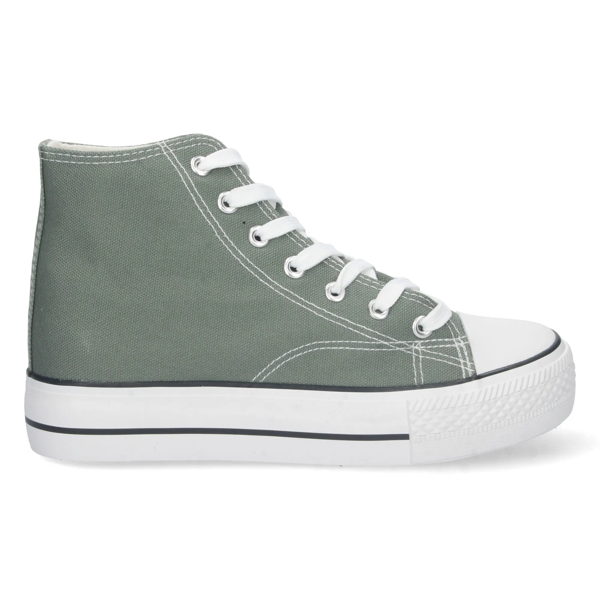 Zapatillas altas abotinadas de lona color verde mujer 6P10