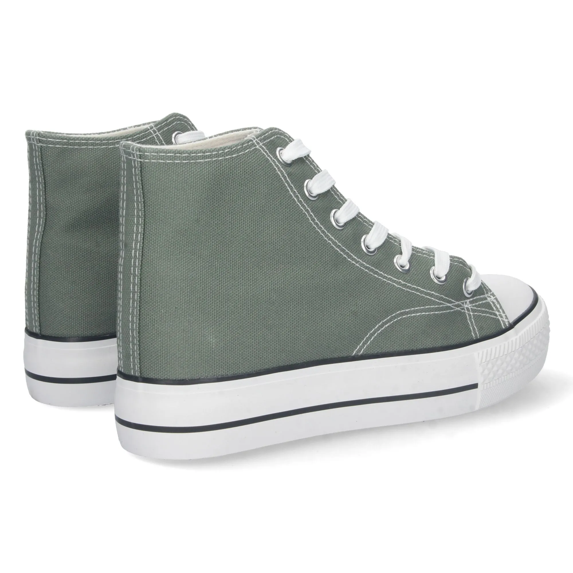 Zapatillas altas abotinadas de lona color verde mujer 6P10