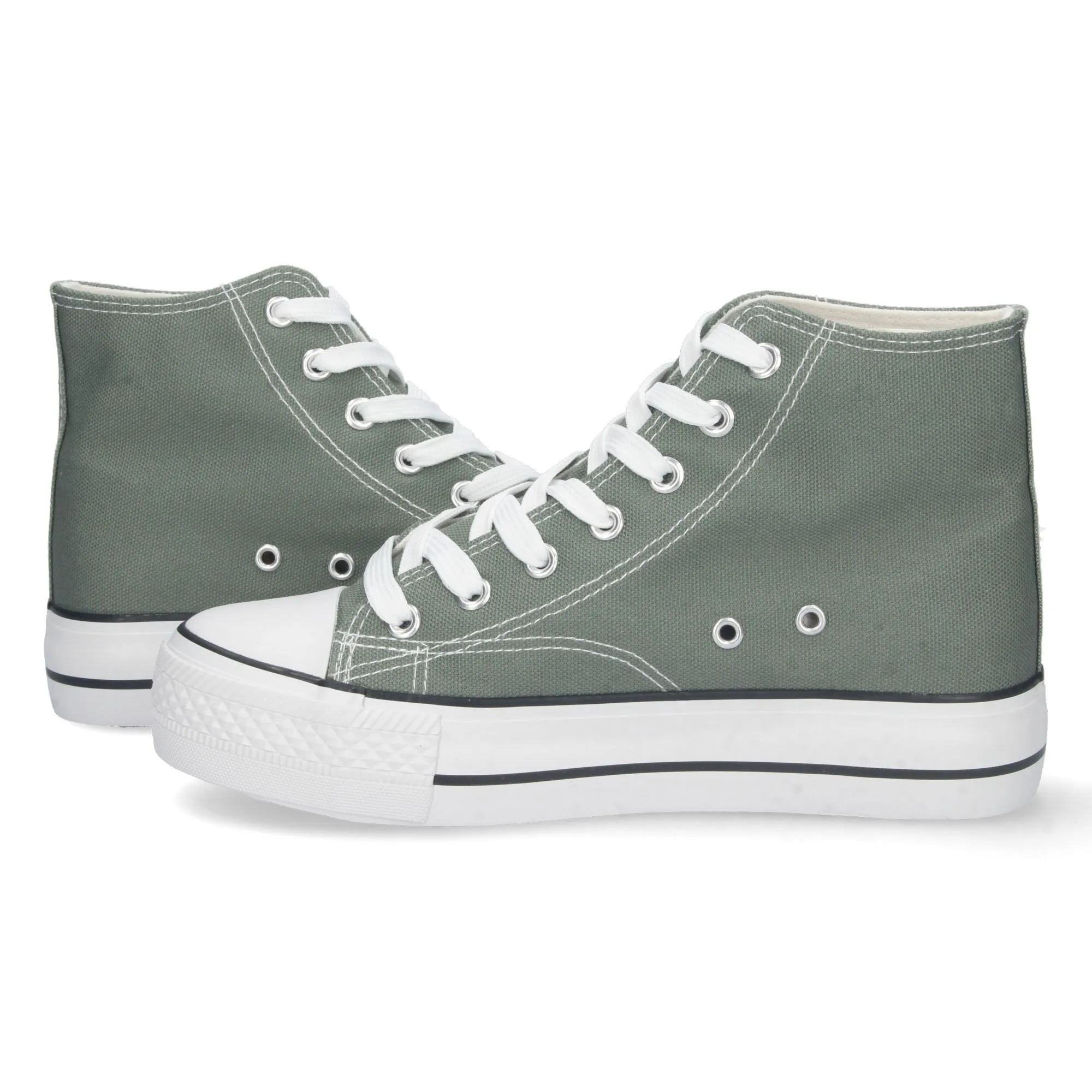 Zapatillas altas abotinadas de lona color verde mujer 6P10