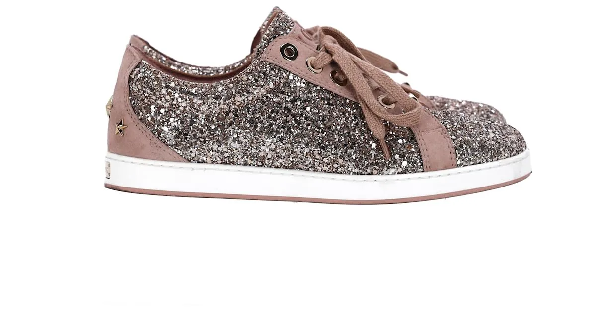 Zapatillas bajas Jimmy Choo Cash Glitter en ante marrón Castaño 