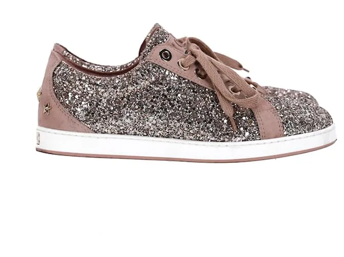 Zapatillas bajas Jimmy Choo Cash Glitter en ante marrón Castaño 