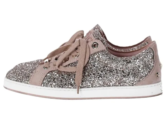 Zapatillas bajas Jimmy Choo Cash Glitter en ante marrón Castaño 