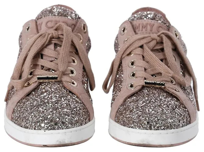 Zapatillas bajas Jimmy Choo Cash Glitter en ante marrón Castaño 