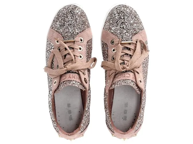 Zapatillas bajas Jimmy Choo Cash Glitter en ante marrón Castaño 