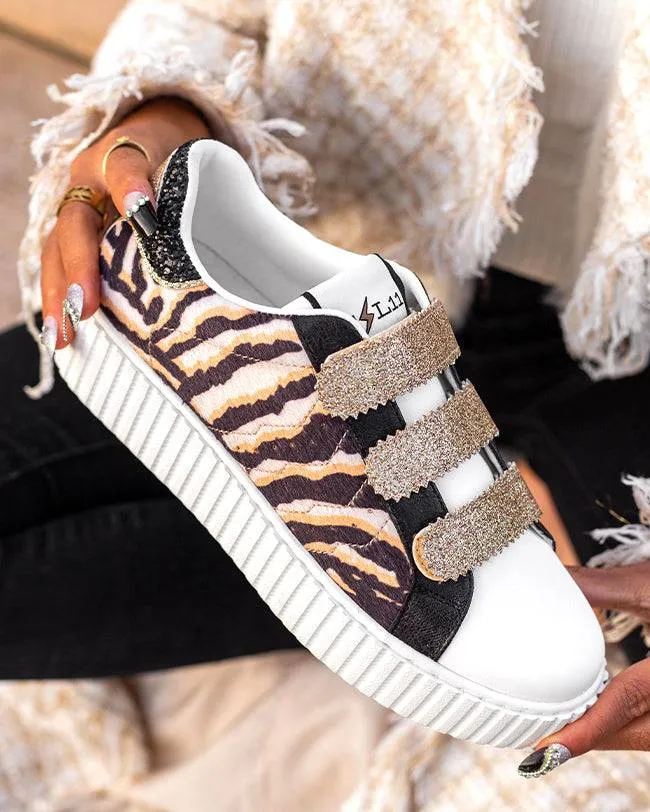 ZAPATILLAS DE MUJER CON ESTAMPADO DE TIGRE Y CIERRE DE VELCRO  CL60 TIGER