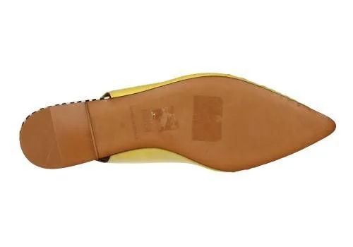 Zapato Abierto Piel Mostaza Punta Pliegues Talon Rayas