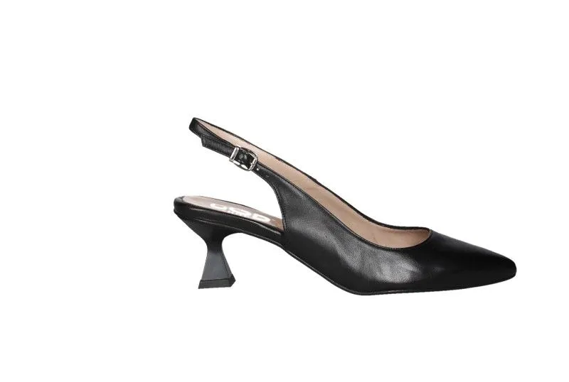 Zapato Piel Negro Talon Abierto
