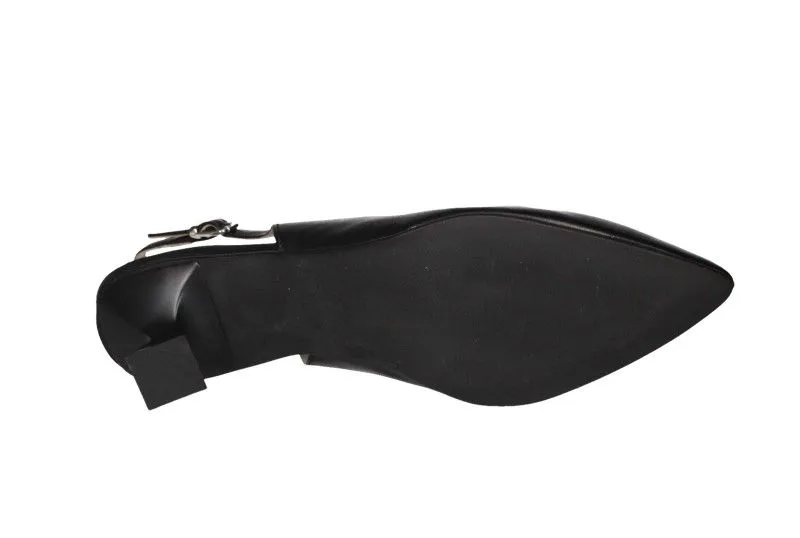 Zapato Piel Negro Talon Abierto