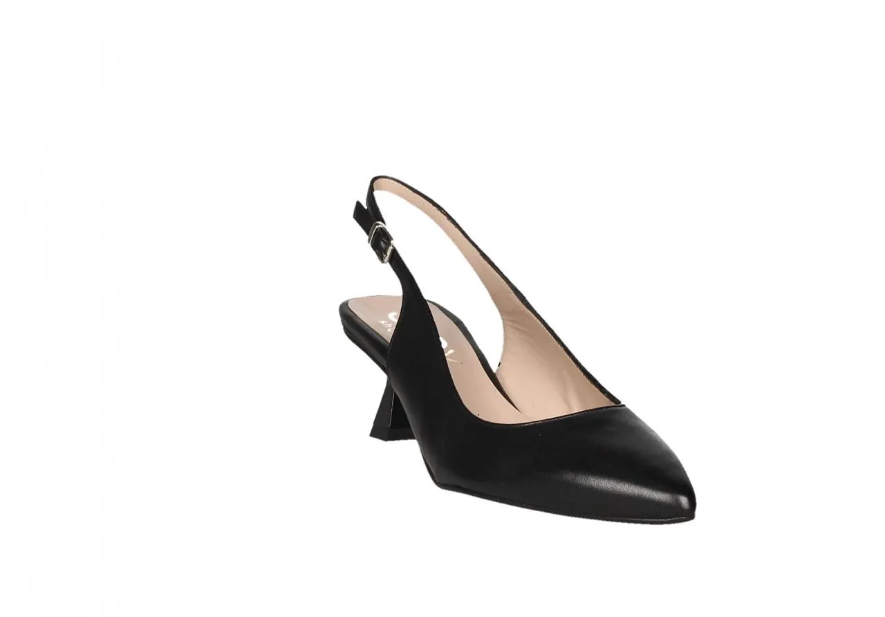 Zapato Piel Negro Talon Abierto