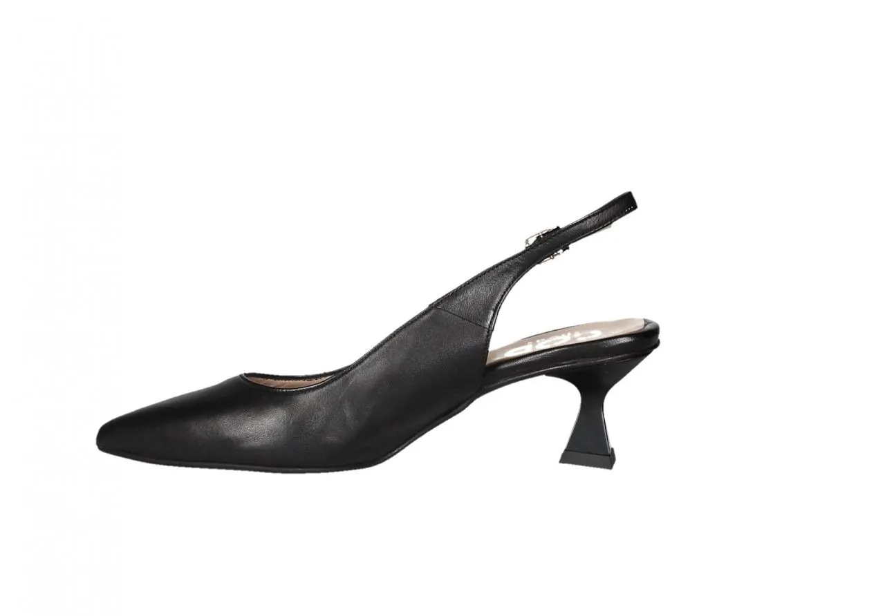 Zapato Piel Negro Talon Abierto